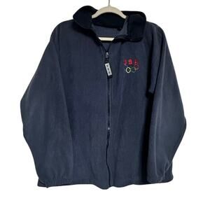 Vintage USA Olympic Fleece Jacket Navy Blue Made in USA L Good Condition